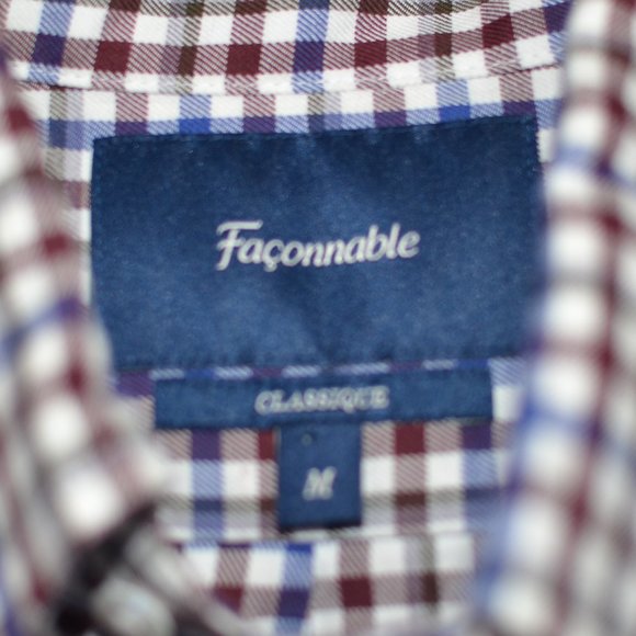 Faconnable Classique Men Blue & Burgundy Plaid Button Down Long-Sleeved Shirt M - Picture 7 of 7